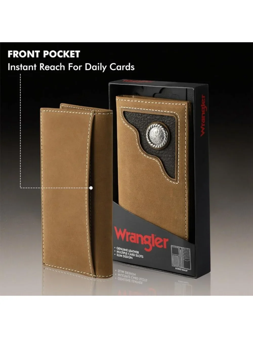 Genuine Leather Bifold Wallet for Men | Extra Capacity Western Rodeo Style Gift